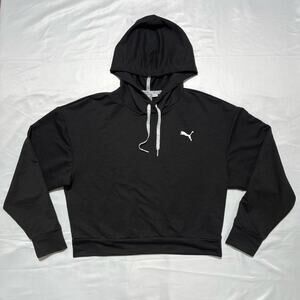Puma Black Women’s White Puma Logo Cropped Pullover Hoodie Size Small